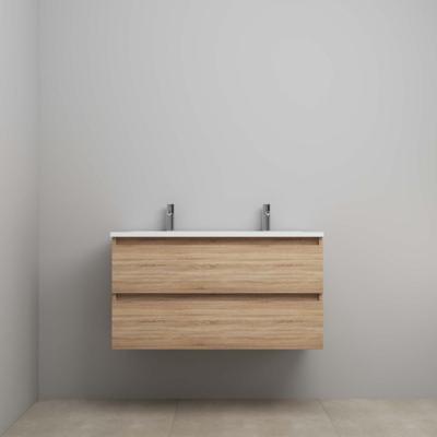 On-Line Onderkast - 100 cm - Voorgemonteerd - Acryl Wastafel - 2 Kraangaten - Eiken