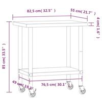 Keukenwerktafel met wielen 82,5x55x85 cm roestvrij staal - thumbnail