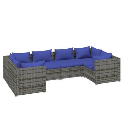 6-delige Loungeset met kussens poly rattan grijs