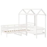 Kinderbed met huisje en bankje massief grenenhout wit 80x200 cm - thumbnail