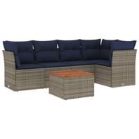 6-delige Loungeset met kussens poly rattan grijs - thumbnail