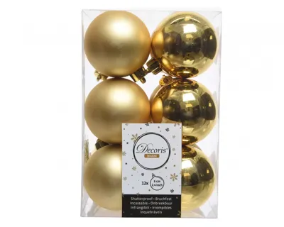Decoris Kerstballen kunststof goud dia 6cm 12dlg