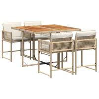 5-delige Tuinset met kussens poly rattan beige - thumbnail