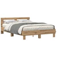 Bedframe artisanaal eikenkleurig 150 x 200 cm Bewerkt hout - thumbnail