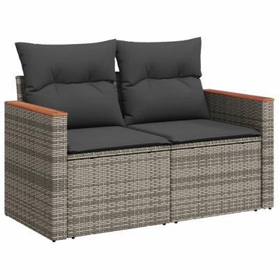 5-delige Loungeset met kussens poly rattan grijs - thumbnail