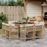 9-delige Tuinset met kussens poly rattan beige - thumbnail