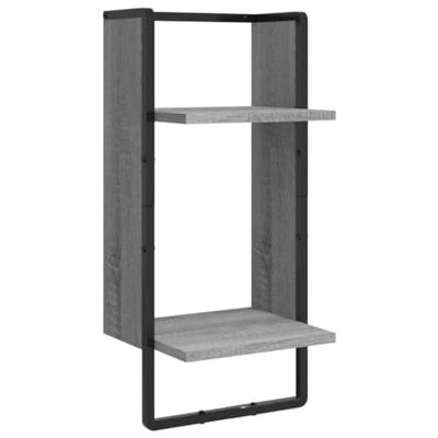 4-delige Wandschappenset met stangen bewerkt hout grijs sonoma