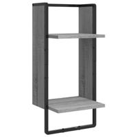 4-delige Wandschappenset met stangen bewerkt hout grijs sonoma - thumbnail