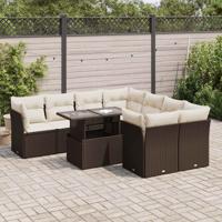 9-delige Loungeset met kussens poly rattan bruin - thumbnail