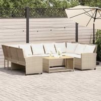Tuinbank met kussens poly rattan beige - thumbnail