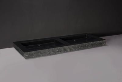 Forzalaqua Palermo Doppio Wastafel 140.5x51.5x9cm 2 wasbakken Graniet Gezoet Gekapt Antraciet 2 krgaten Forzalaqua Palermo Doppio Wastafel 140.5x51.5x9cm 2 wasbakken Graniet Gezoet Gekapt Antraciet 2 krgaten