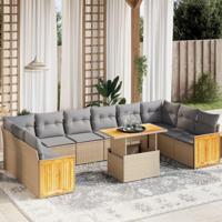11-delige Tuinset met kussens poly rattan beige - thumbnail