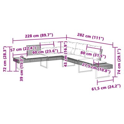 2-delige Loungeset met kussens poly rattan en acaciahout grijs