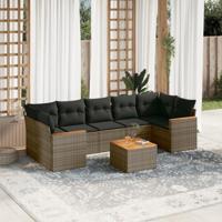 8-delige Loungeset met kussens poly rattan grijs - thumbnail