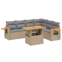 7-delige Loungeset met kussens poly rattan beige - thumbnail