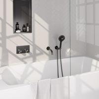 Brauer Stripe thermostatische inbouw badkraan met drukknoppen SET 04 met uitloop en 3-standen handdouche en doucheslang en wandaansluitbocht gunmetal geborsteld PVD - thumbnail