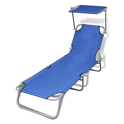 Ligbed inklapbaar met luifel staal en stof blauw