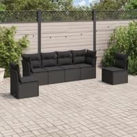 6-delige Loungeset met kussens poly rattan zwart - thumbnail