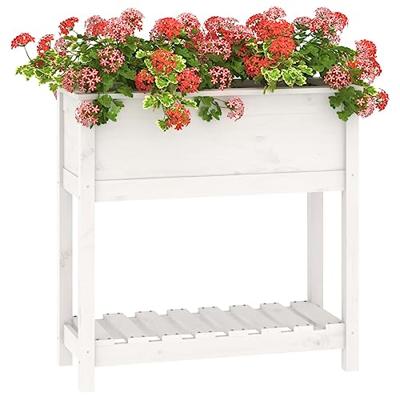 Plantenbak met schap 82,5x34,5x81 cm massief grenenhout wit - thumbnail