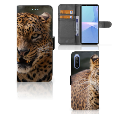 Sony Xperia 10 III | Telefoonhoesje | Met pasjeshouder | Luipaard