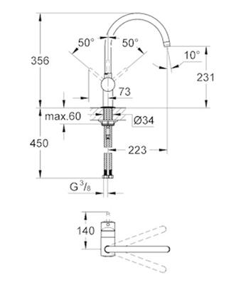 Grohe Minta keukenmengkraan met draaibare C-uitloop chroom