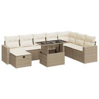 9-delige Loungeset met kussens poly rattan beige - thumbnail