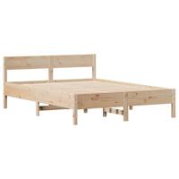 vidaXL Bedframe met hoofdbord massief grenenhout 150x200 cm, bed, bed ombouw, twijfelaar bed, bedbodem, slaapkamermeubel, 2 persoonsbed - thumbnail