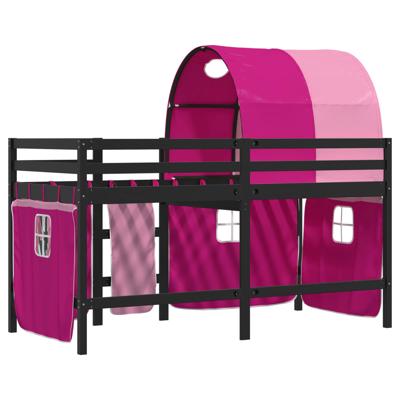 Kinderhoogslaper met tunnel 90x190 cm massief grenenhout roze