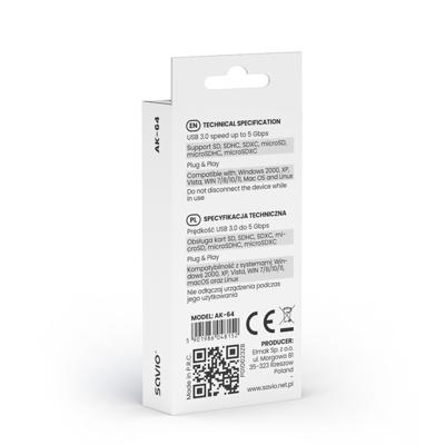 SAVIO SD-kaartlezer, USB 3.0, AK-64