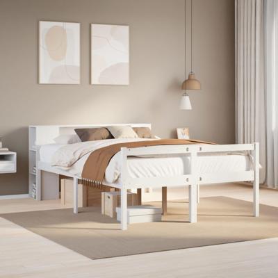 Bed met boekenkast zonder matras grenenhout wit 120x190 cm