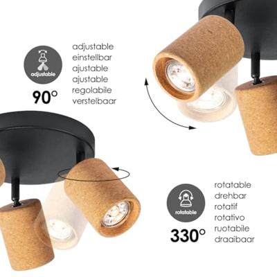 Home sweet home cork LED opbouwspot 3L rond kurk/zwart