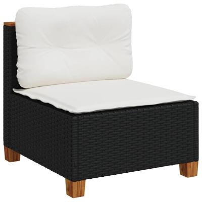 7-delige Loungeset met kussens poly rattan zwart - thumbnail