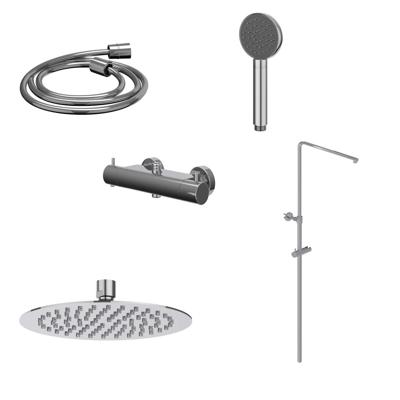 Regendoucheset IVY Bond Opbouw Thermostatisch 20 cm Slim Satin Handdouche Chroom Regendoucheset IVY Bond Opbouw Thermostatisch 20 cm Slim Satin Handdouche Chroom