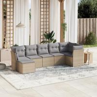 7-delige Loungeset met kussens poly rattan gemengd beige - thumbnail