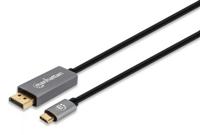 Manhattan 354851 DisplayPort-kabel DisplayPort / USB-C Aansluitkabel DisplayPort-stekker, USB-C stekker 3.00 m Grijs, Zwart Afgeschermd (drievoudig), Vergulde - thumbnail