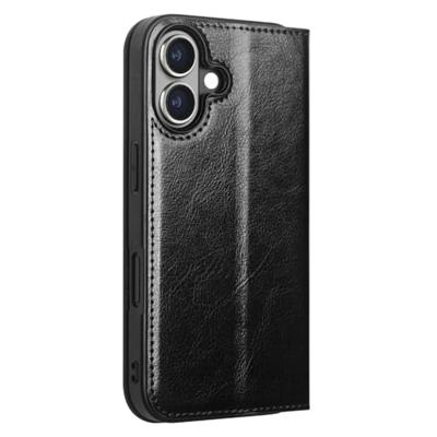 Qialino iPhone 16 Plus hoesje - Leren bookcase - Zwart Qialino iPhone 16 Plus hoesje - Leren bookcase - Zwart
