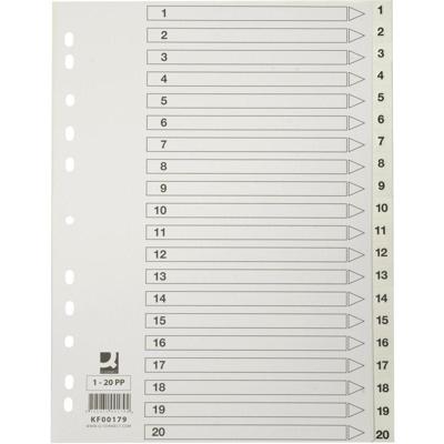 Q-CONNECT tabbladen, A4, PP, 11-gaatsperforatie, met indexblad, set van 1-20, wit
