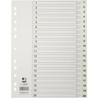 Q-CONNECT tabbladen, A4, PP, 11-gaatsperforatie, met indexblad, set van 1-20, wit - thumbnail