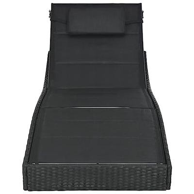 Ligbed poly rattan en textileen zwart - thumbnail