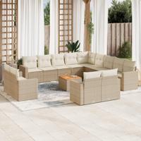 14-delige Loungeset met kussens poly rattan beige - thumbnail