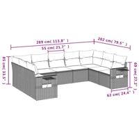 9-delige Loungeset met kussens poly rattan zwart - thumbnail