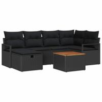 Tuinbankenset met kussen met opslag 7 pcs Zwart poly rattan - thumbnail