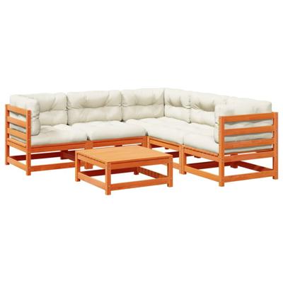 6-delige Loungeset met kussens massief grenenhout wasbruin - thumbnail
