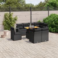 9-delige Loungeset met kussens poly rattan zwart - thumbnail
