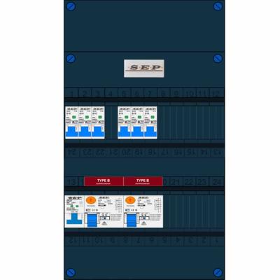 Groepenkast 230V 6 groepen Type B 2 aardlekschakelaars 30mA 6 automaten 16A B en hoofdschakelaar