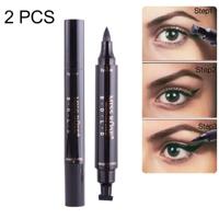 2 PC's 2 in 1 zwarte waterdichte Dual-Head snel drogen Eyeliner zegel stempel Pen - thumbnail