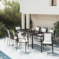 9-delige Loungeset met kussens poly rattan zwart - thumbnail