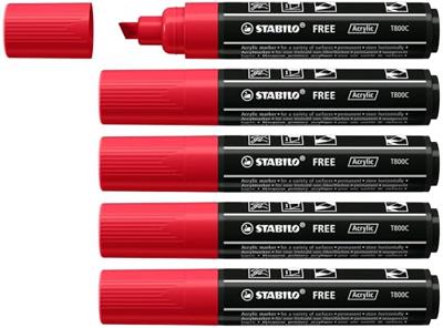Acrylmarker STABILO Free Acrylic T800C karmijnrood | 5 stuks