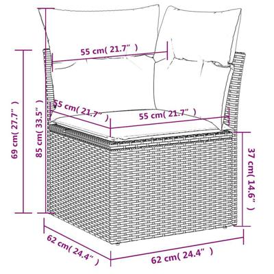 6-delige Loungeset met kussens poly rattan bruin - thumbnail