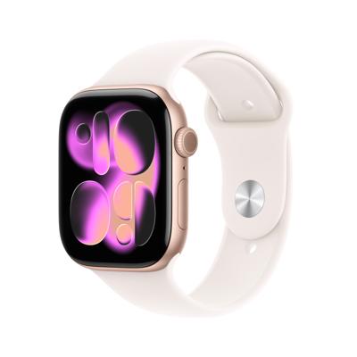 Apple Watch Series 11 GPS + Cellular - 46 mm - Roségouden aluminium kast - Lichtroze sportband - M/L